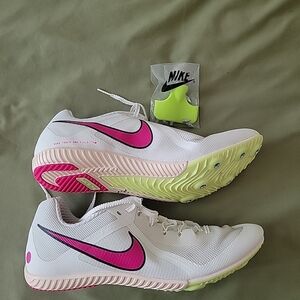 Nike Women's White and Pink Athletic Shoes with Neon Green Accents